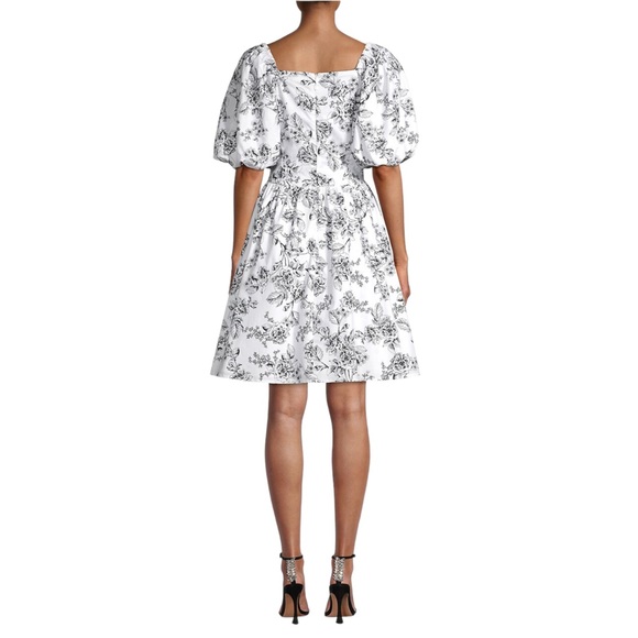 New RACHEL PARCELL Floral Poplin Fit & Flare Minidress Black White Sz 6 - Picture 4 of 15